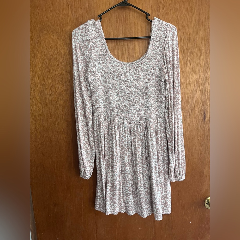 Pink floral long sleeve mini dress